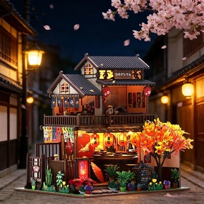 Tre japansk stil DIY miniatyr dukkehus